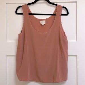 Sezane Pink Silk Tank with Scalloped Trim size 40
